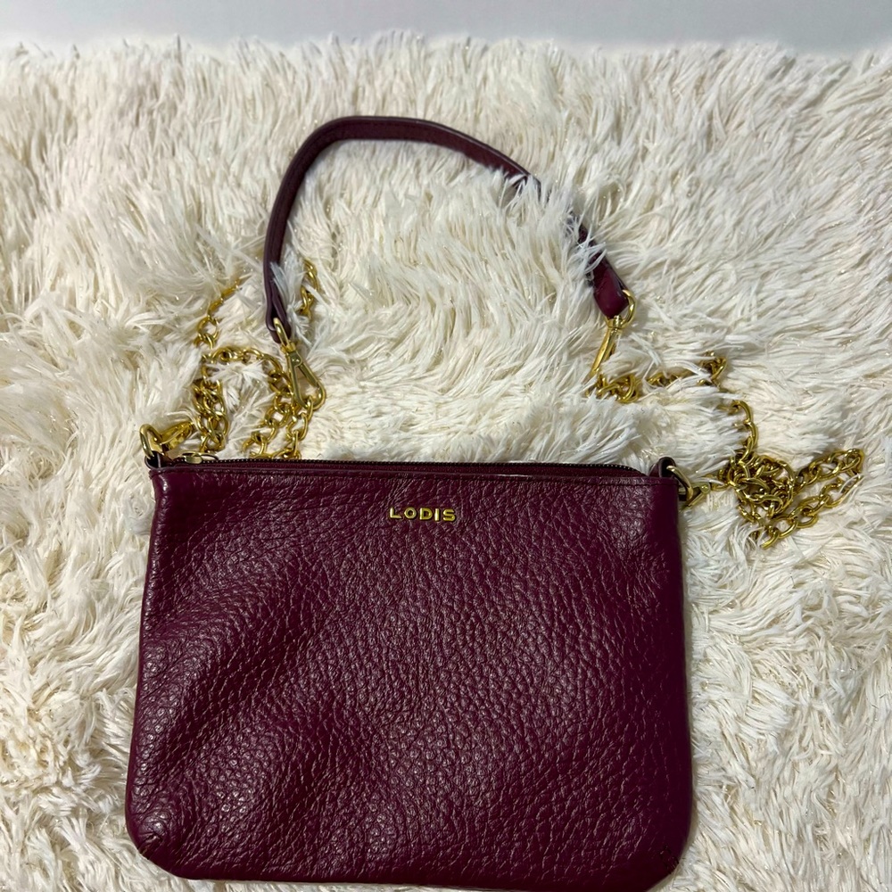 Lodi genuine leather crossbody pouch purse, burgundy with goldtone hardware